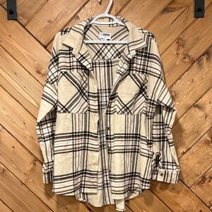 Beige and Brown Plaid Shirt Button Down Medium Ladies